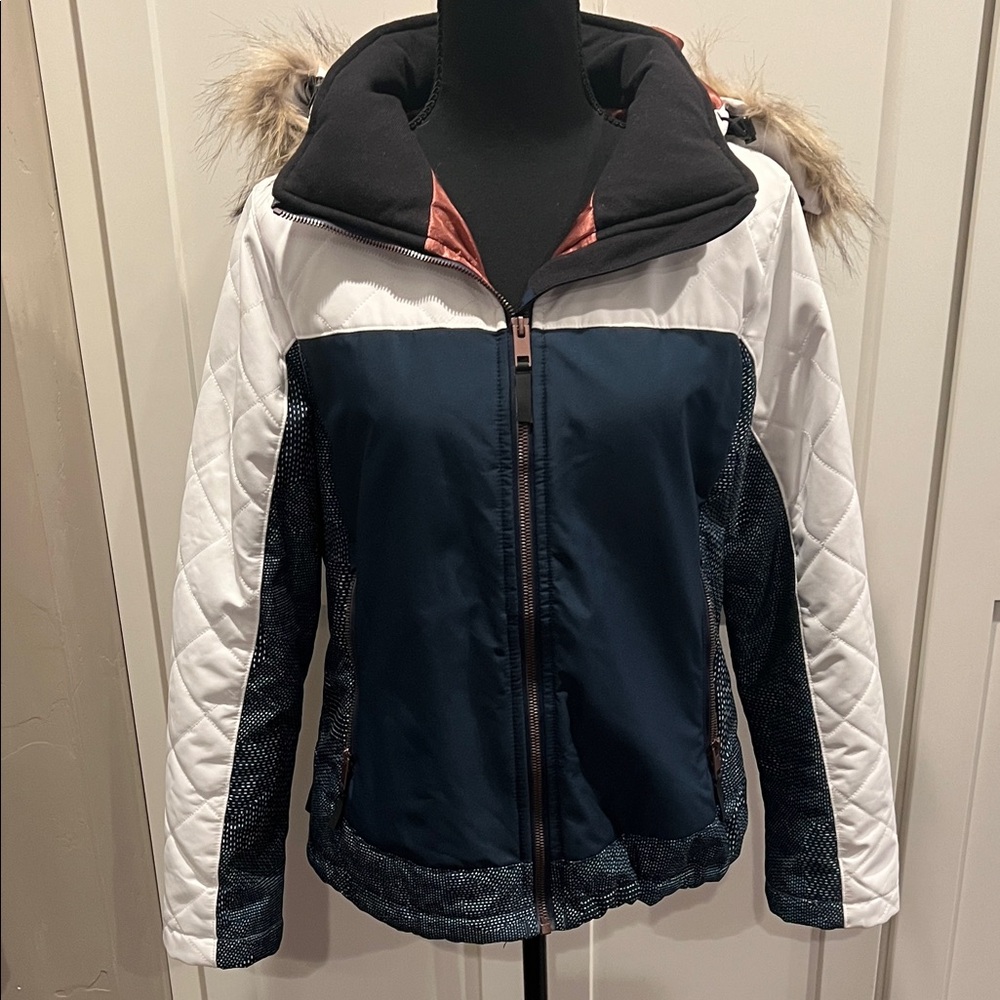 Body Glove Women's White and Navy Ski Jacket with Faux Fur Hood Size S - Picture 3 of 9